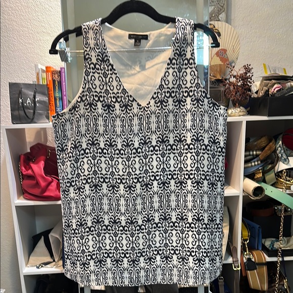 Willi Smith Tops - Navy blue and White Patterned Women's Top